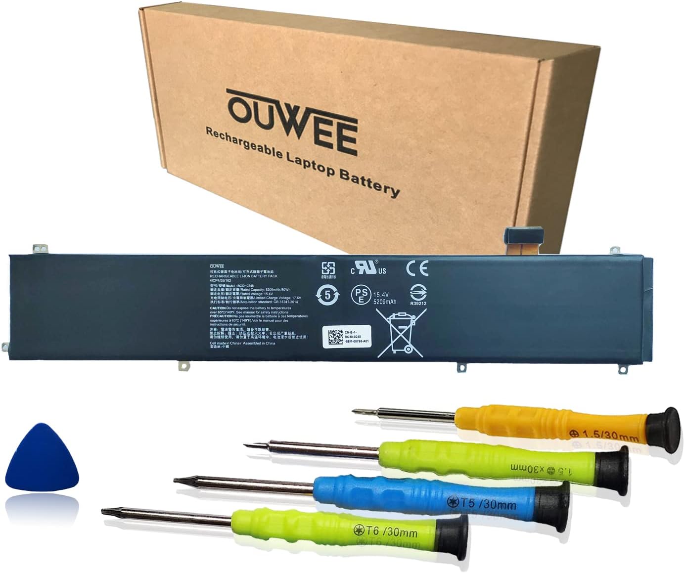 OUWEE RC30-0248 Laptop Battery Compatible with Razer Blade 15 Advanced 2018 2019(i7-8750H) RZ09-02385/02386/02486 RZ09-02886/02887/02888 RZ09-03017/03018 RZ09-03135 RZ09-03137/03138 Series 15.4V 80Wh