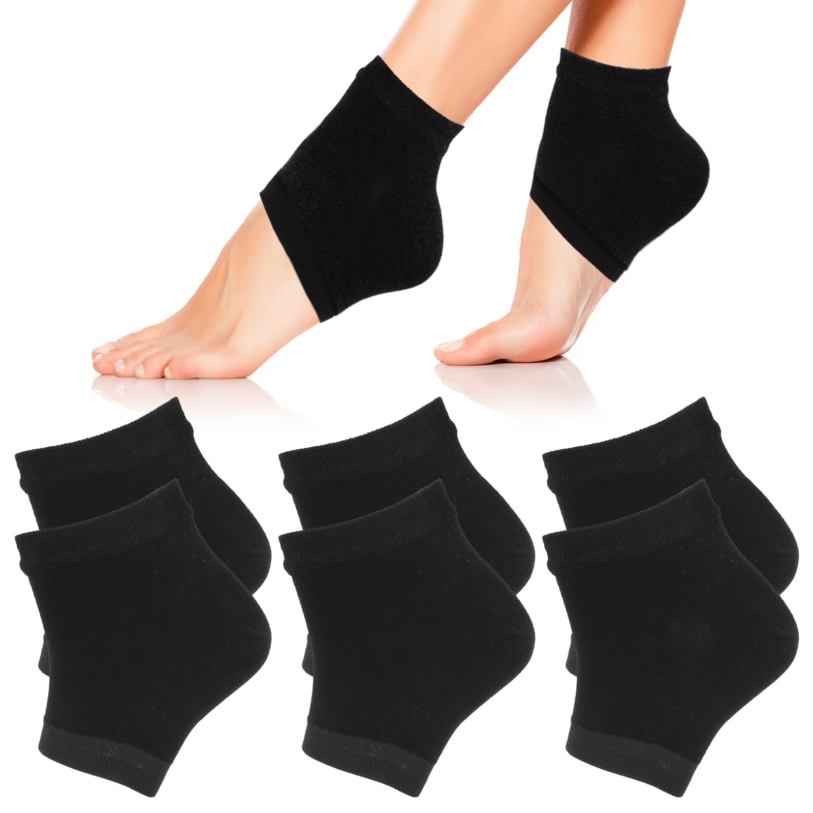 Sibba 3 Pairs Moisturizing Heel Socks Ventilate Gel Heel Open Toe Socks Soft Silicone Socks for Dry Hard Cracked Skin Breathable Reusable SPA Foot Protector Day Night Care Skin