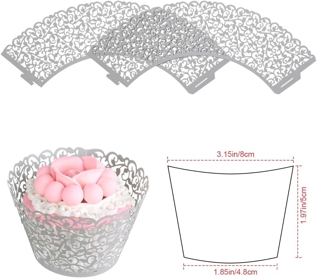 Benbilry 50 PCS Cupcake Wrappers Artistic Bake Cake Paper Cups Laser Cut for Wedding Party Birthday Decoration (Gray) - Image 3