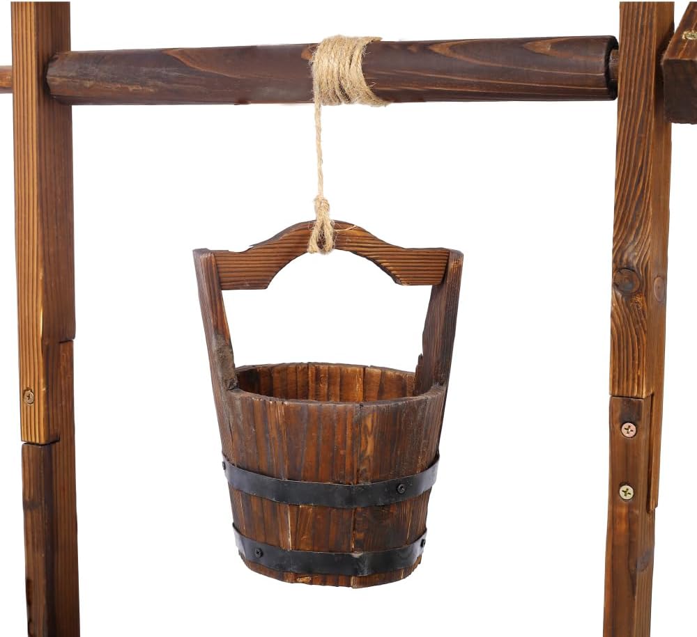 Garden Wishing Well, 20In/25In Outdoor Rustic Wooden Wishing Well Planter with Hanging Bucket for Outside Yard Patio (20 Inch)