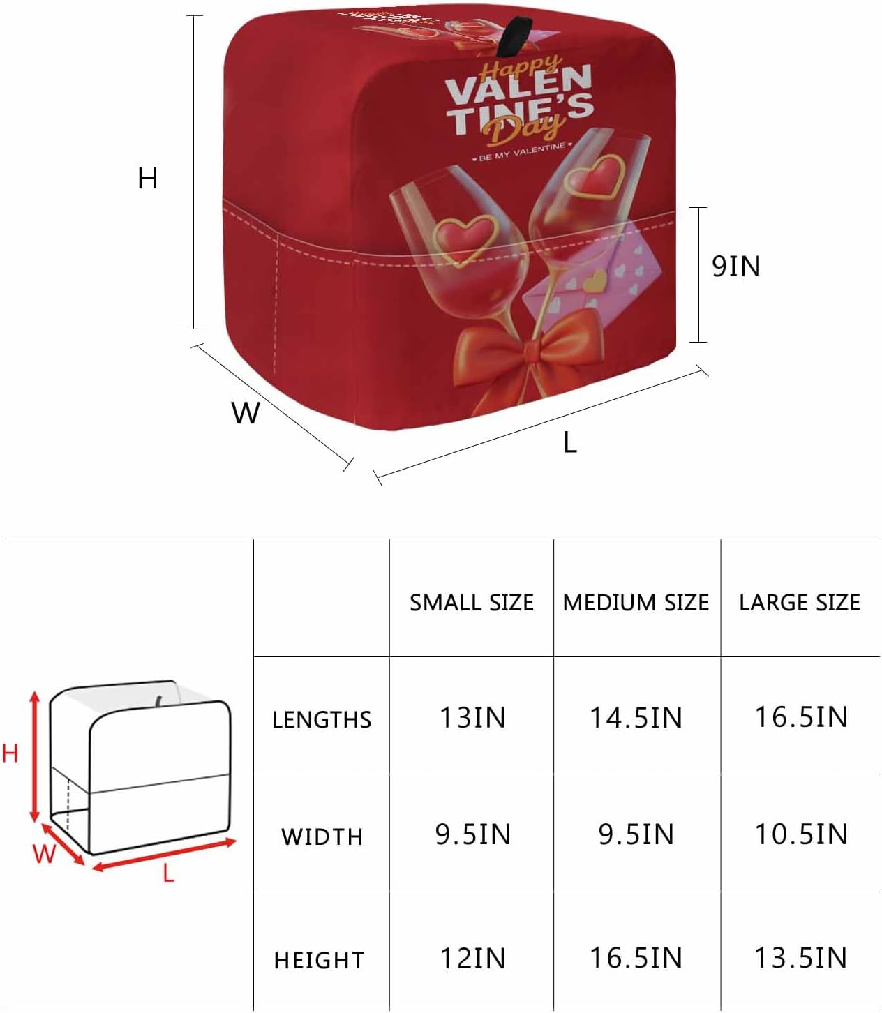 Valentine's Day Stand Mixer Cover with Storage Pocket, Waterproof Kitchen Mixer Covers, Romantic Goblets Red Love Heart Bow Kitchen Appliance Dust Cover Compatible with 5-8 Quart Mixers
