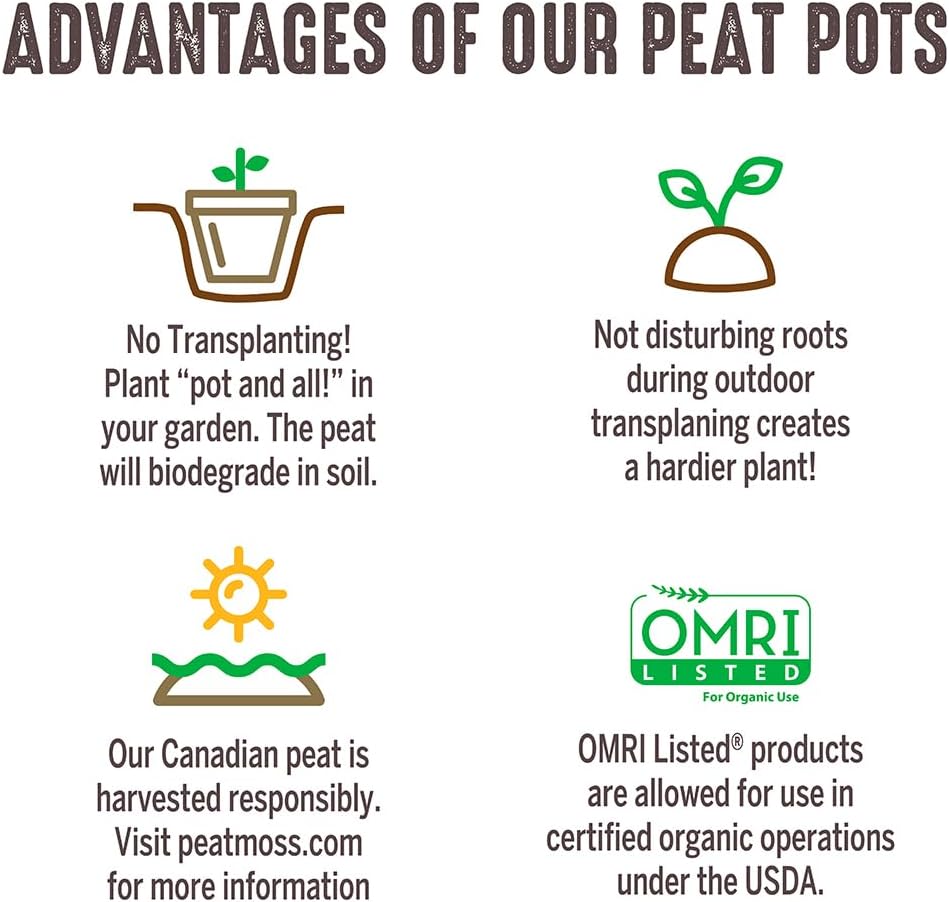 Jiffy Plant Pot - Organic Seed Starting, Biodegradable Pots for Seedlings - 5 in, 100 Pots - Peat