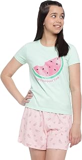 Li'l Tomatoes Girls Cotton Night Suit Set | Half Sleeve T-Shirt & Shorts | Soft & Breathable Summer Sleepwear | Printed Ni... Price In India