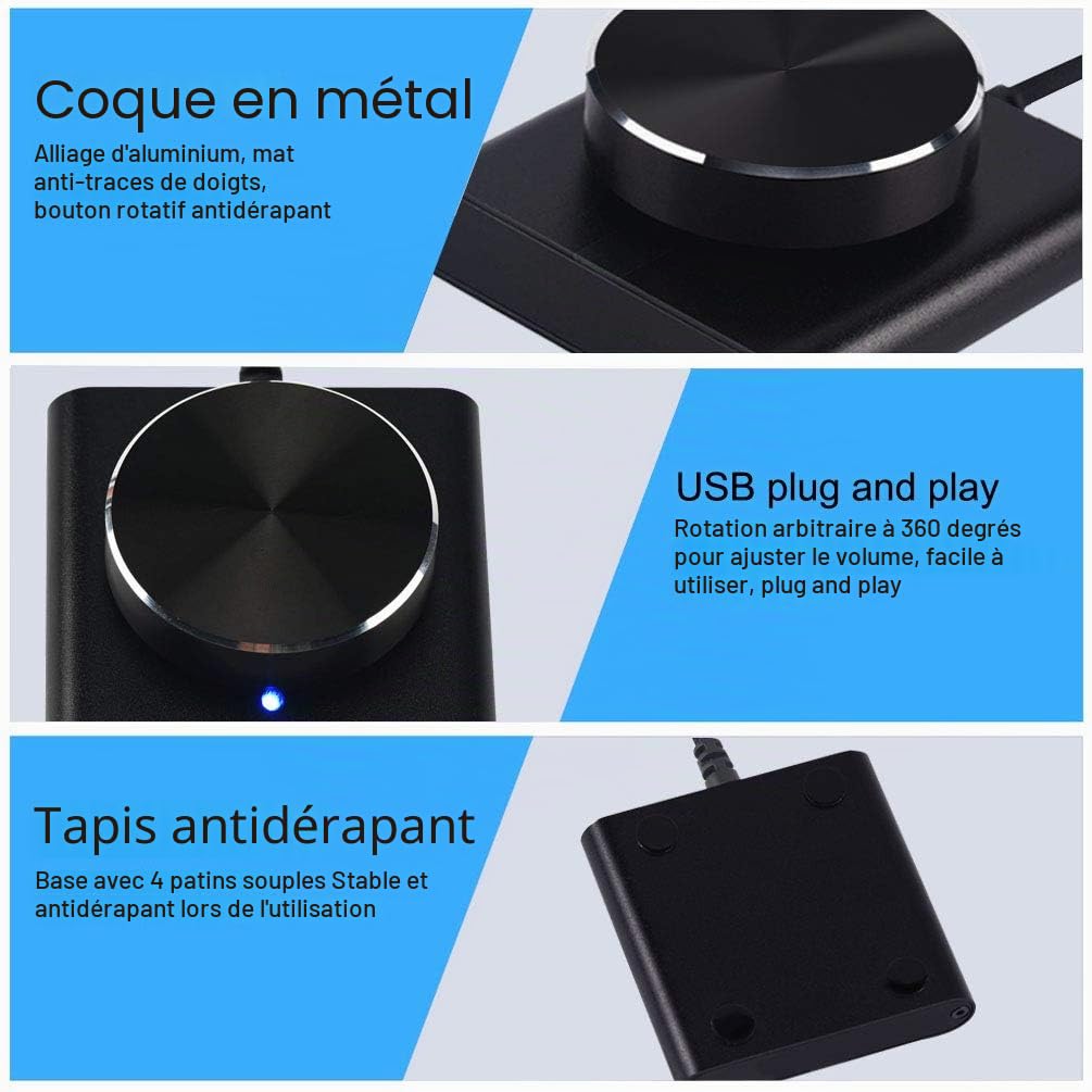 Cooidea Bouton de contrôle du Volume USB avec Une Touche de Fonction Mute/Pause pour Ordinateur, réglage Audio, contrôle du Volume Audio, Compatible avec WinXP/7/8 10/Vista/Mac/Linux