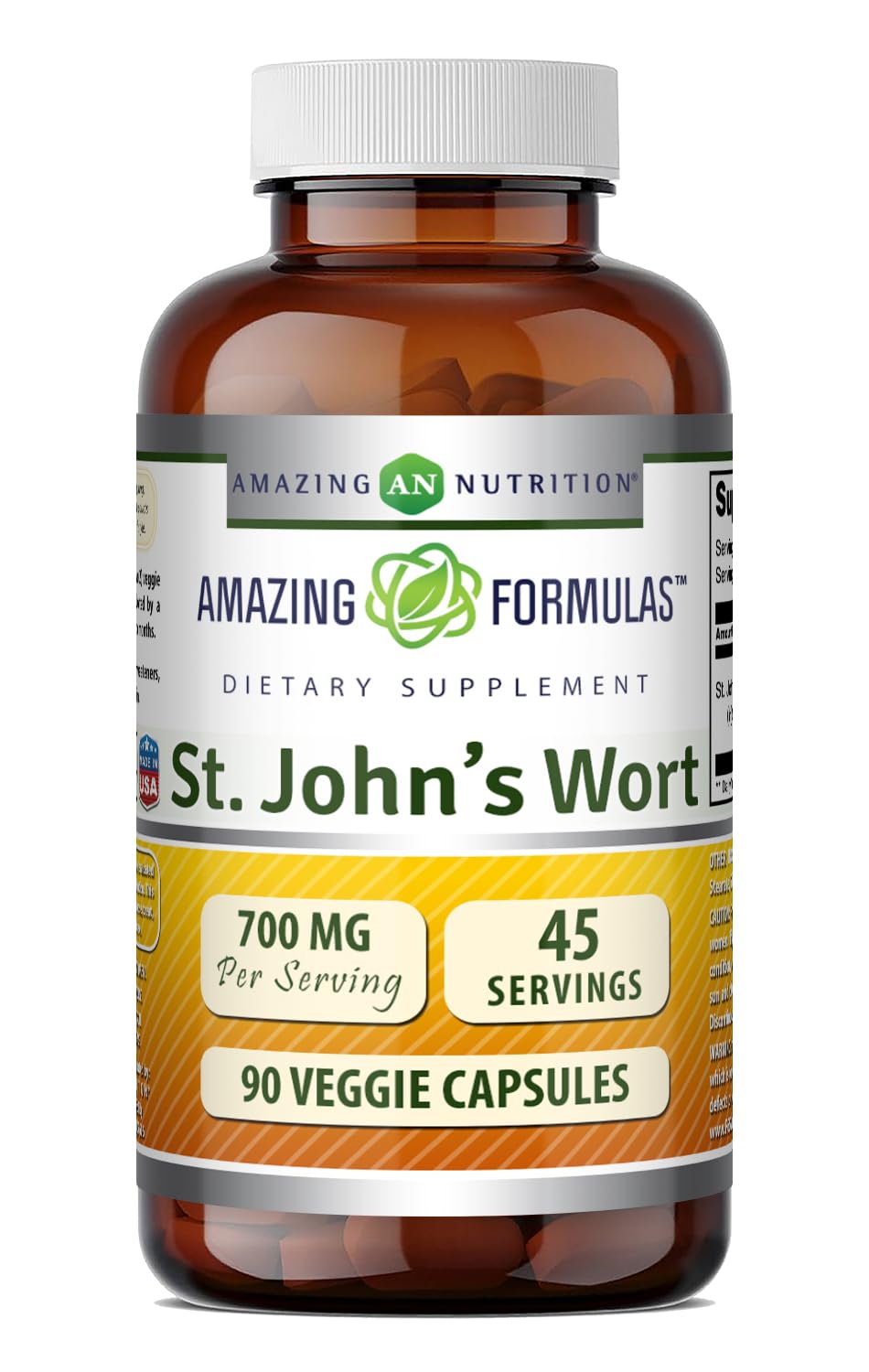Amazing Formulas St. Johns Wort Supplement (Hypericum Perforatum Extract) | 700 Mg per Serving | Veggie Capsules | Gluten Free | Non-GMO | Made in USA (90 Count, Unflavored | 1 Pack) Unflavoured 90 Count (Pack of 1)