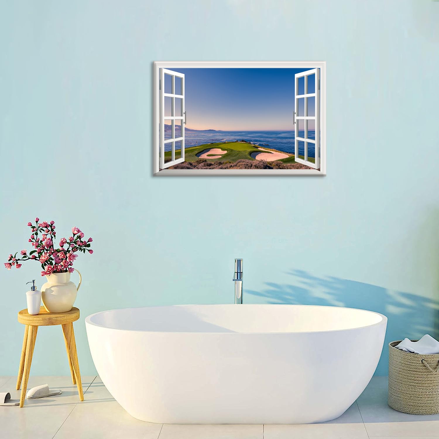Amazon.co.jp: 窓枠風 海の絵 アートパネル モダン ゴルフ場 写真 海