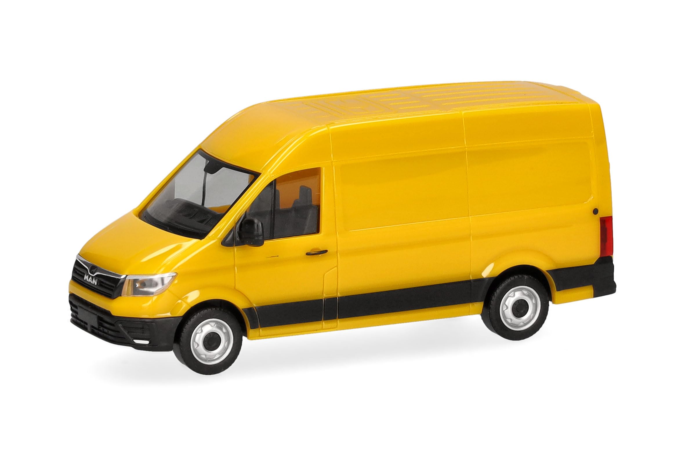 Herpa truck model MAN eTGE transporter high roof, broom yellow, on a scale of 1:87, plastic miniature, made in Germany, model building, collectors edition