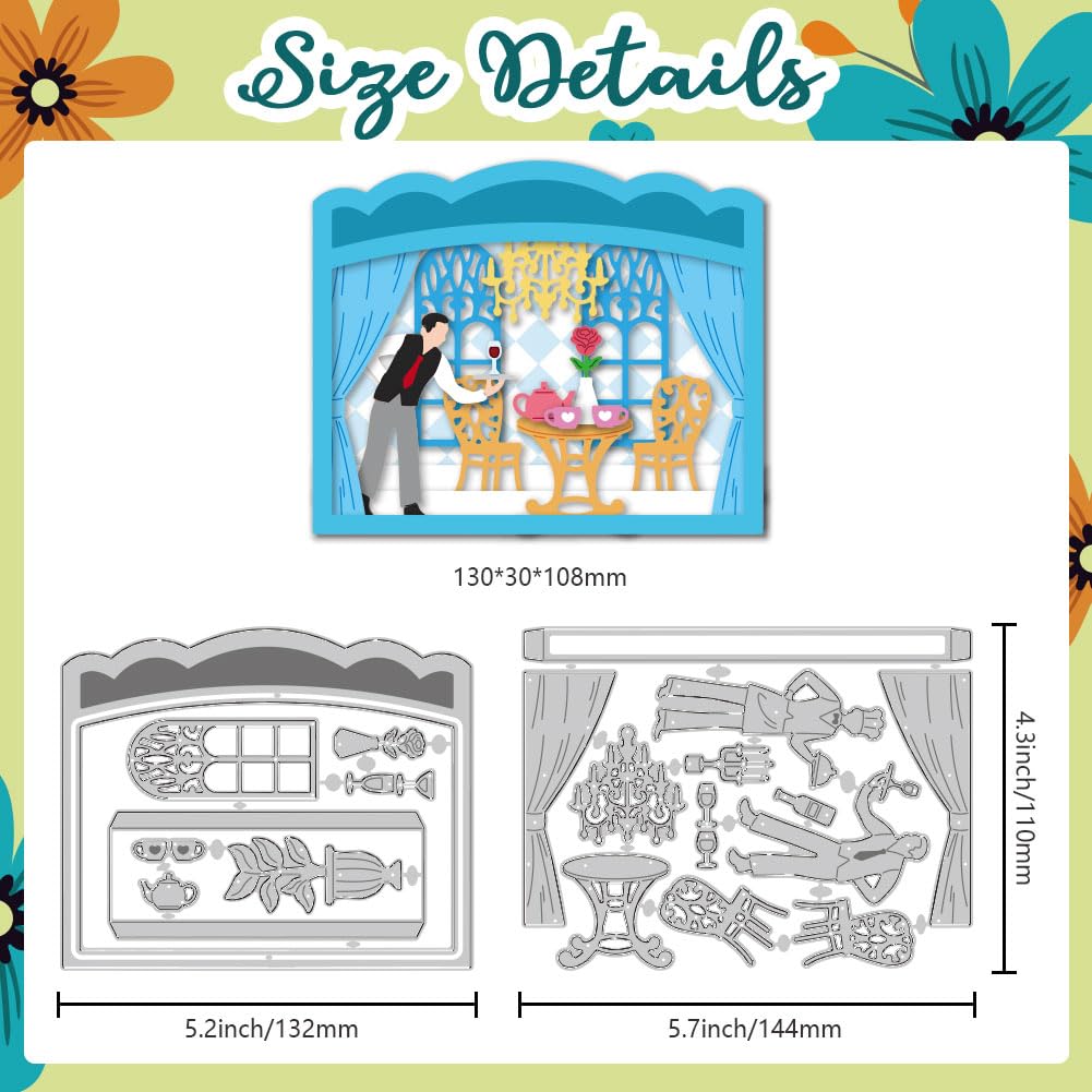 DELORIGIN Restaurant Window Box Cutting Dies Card Borders Stitch Die Cut Carbon Steel Die Cuts Stencils Card Scrapbooking Embossing Template Dies for DIY Paper Craft Card Albums Gift Decor - Image 2