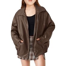 CharmWM Girls Oversized Faux Leather Jackets Kids Zip Up Fall Winter Motorcycle Biker Coats Outerwear