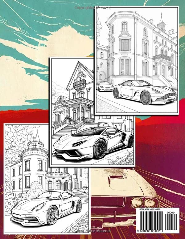 Luxury Cars Coloring Book: Elite Car With Massive Houses Coloring Pages For Kids, Teens, Grown Ups And Car Enthusiasts Stress Relieving & Relaxation image 3