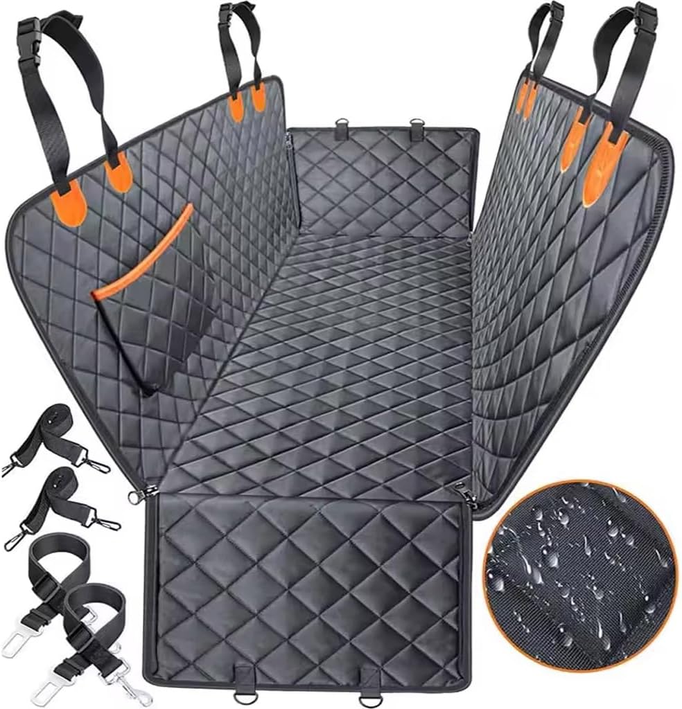 Dog Car Seat Cover for Pets 100% Waterproof Seat Cover Hammock 600D Heavy Duty Scratch Proof Nonslip Durable Soft Back Seat Covers for Cars Trucks and SUVs + Bonus Comb