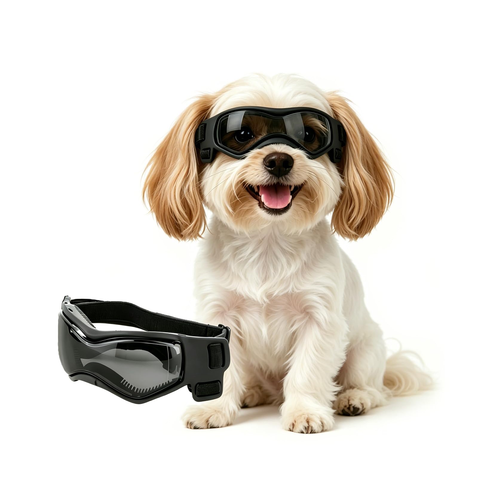 Dog Goggles Small Breed, Small Dog Sunglasses with UV Protection, Outdoor Pet Eyewear for Riding Biking Hiking, Adjustable Straps, Black S-image-24