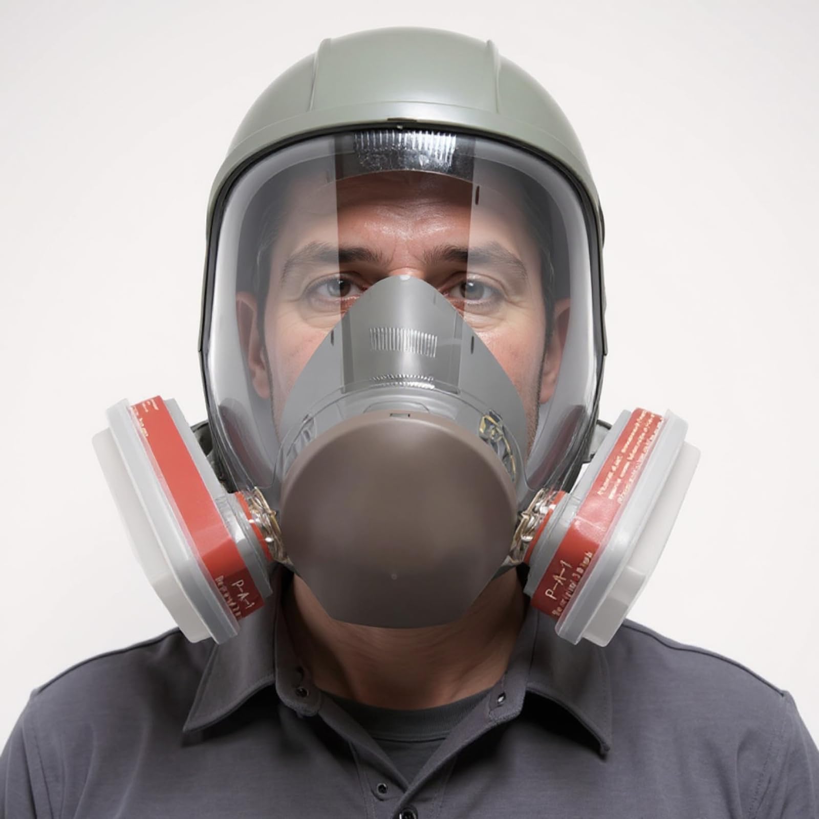 Generisch Vollgesichts-Atemschutzmaske mit Doppel-Filtration, 40-mm-Kartusche, ABS-Sichtscheibe, beschlagfrei, Atemschutz für Spritzlackierung, Kunststoffe, Industrie und Schweißen, grau
