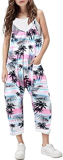RAISEVERN Jumpsuits for Girls Casual Sleeveless Loose Spaghetti Strap Summer Rompers Long Pants with