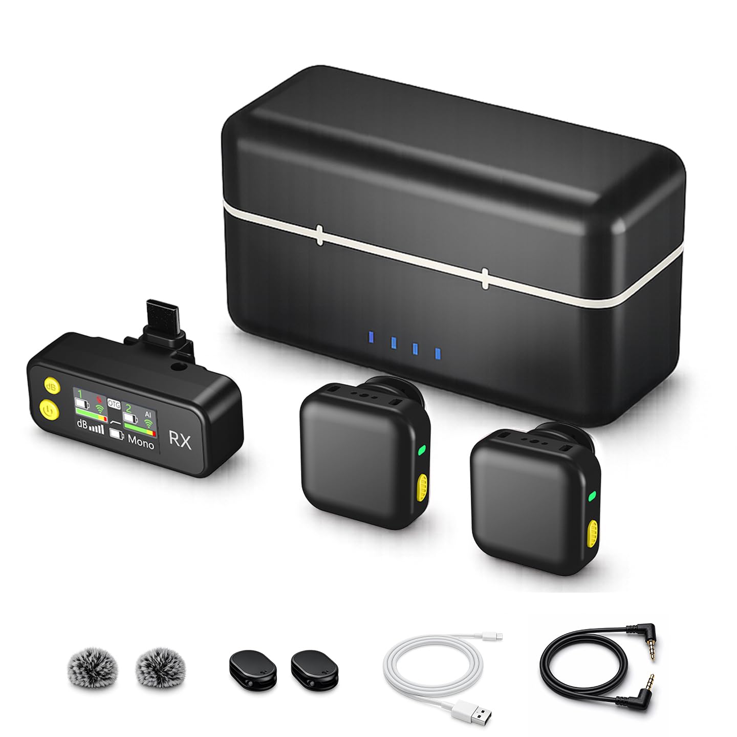 Wireless Microphone Lavalier 2.4GHz Ultra Compact 300m Range LCD Screen AI Noise Reduction for Professional Camera Vlog Creator, Record Android iOS Smartphone DSLR for Vlogging, Interviews & Podcast-image-11