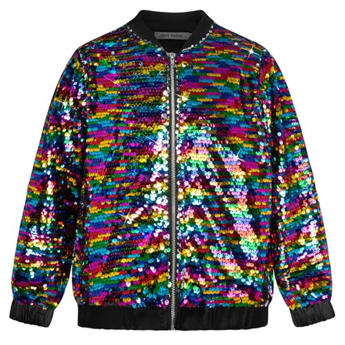 Image of GRACE KARIN Girls Sequin Jacket Kids Bomber Zip Outwear Sparkle Fall Top Cardigan Dress Coat Size 5-14