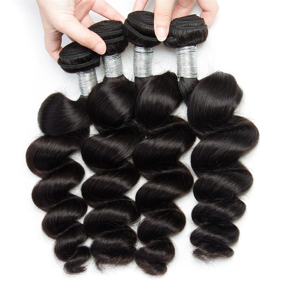 Codzienne użytkowanie Zestaw 3 peruwiańskich włosów ludzkich Remy Loose Wave z zamknięciem z przodu, 13 x 4, wstępnie depilowana linia włosów na imprezę (16+18+20+Closure 14)