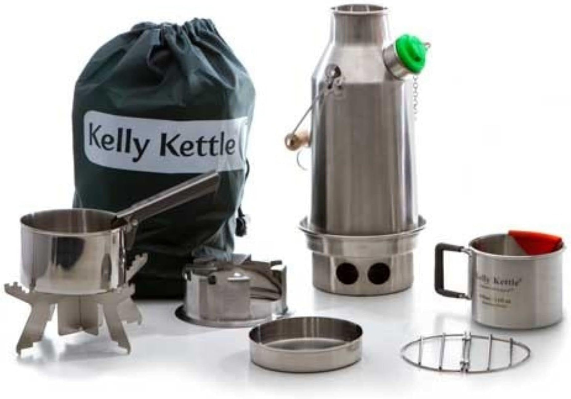 Kelly Kettle - Trekker Kettle Kit – 0.6ltr/20oz Capacity Stainless Steel Camping Kettle | Whistles When Boiled | Wood Fueled Camp Stove | For Hiking, Picnics, Fishing, Survival Gear, etc