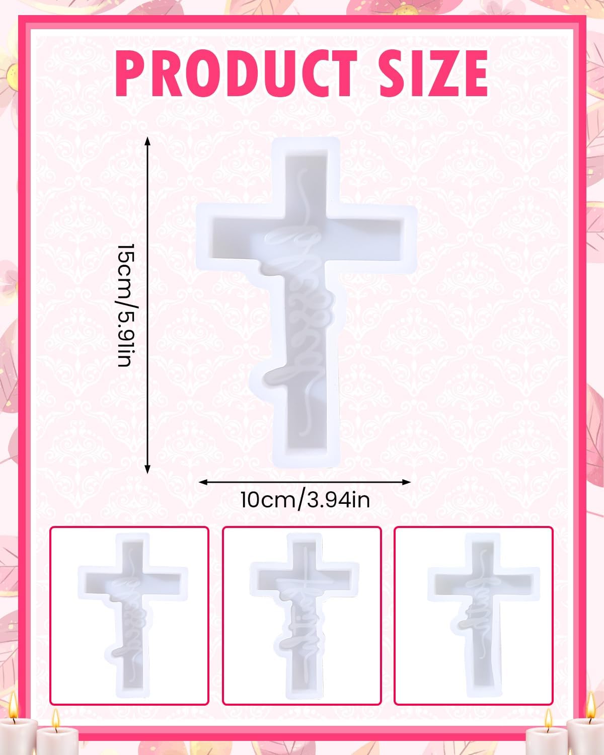 3 PCS Cross Freshie Molds - Blessed and Faith Silicone Cross Molds for Resin, Chocolate, Soap, Candle, Aroma Beads, and DIY Crafts - Perfect for Car Freshies, Home Decor, and Religious Gifts