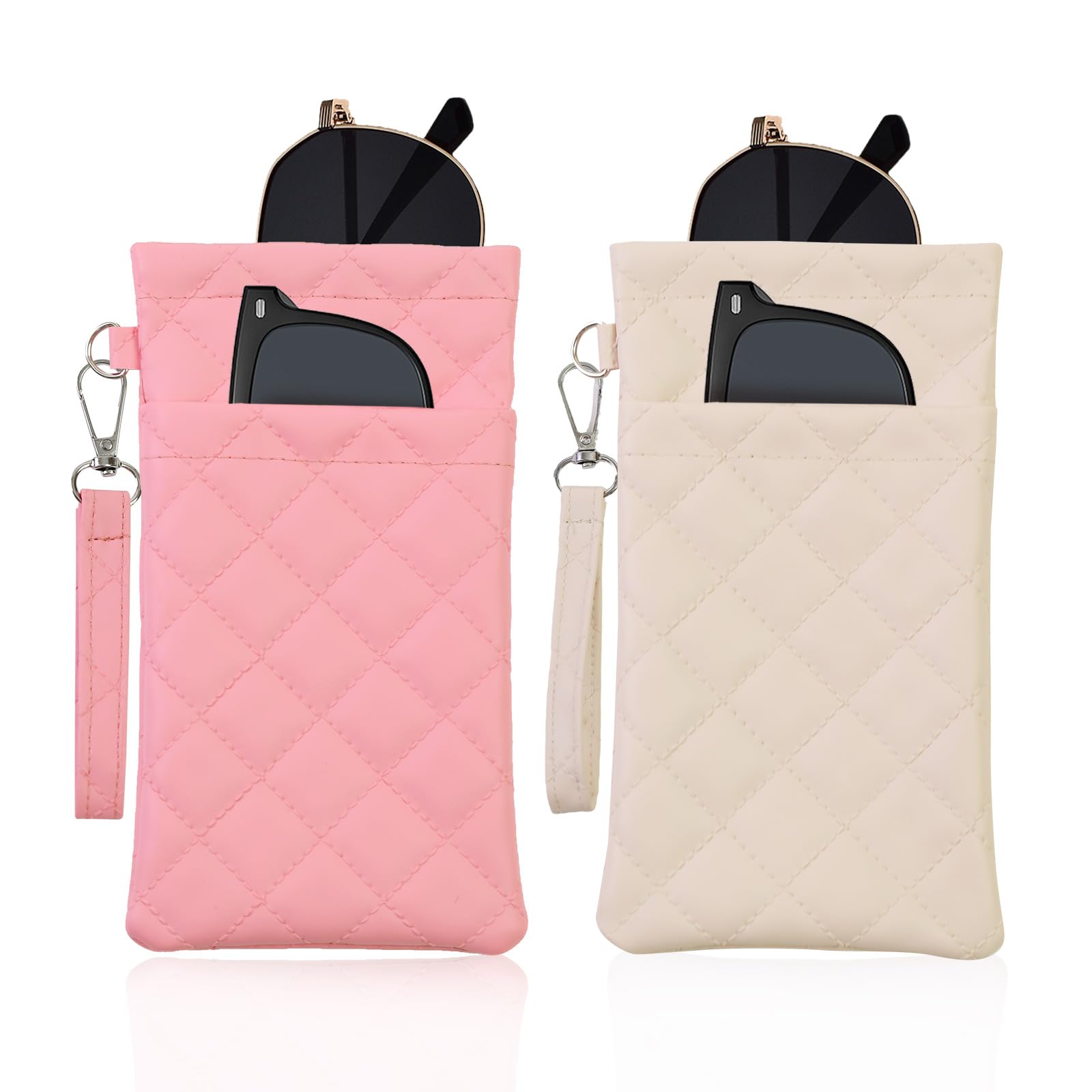 FlyingMage Double Eyeglass Case Soft Dual Glasses Case for Women Men Travel Squeeze Top Sunglasses Cases Eyeglasses Pouch