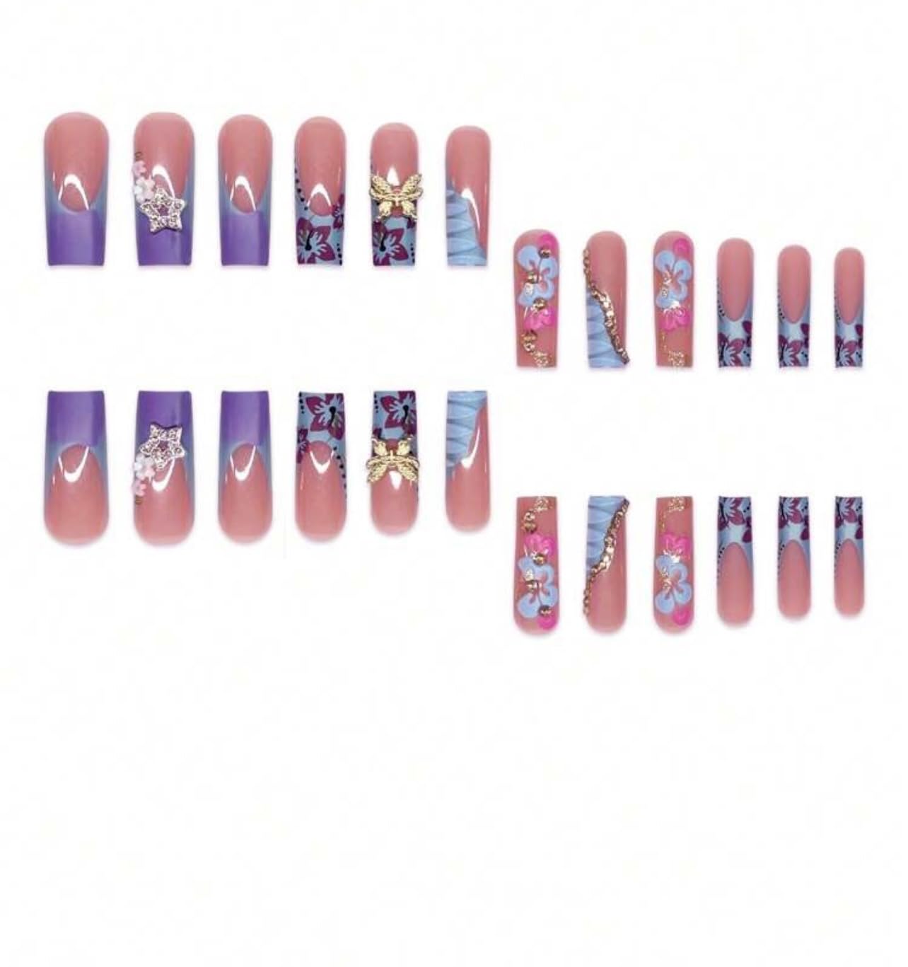Faviana Rejoice 24pcs Long-Lasting Press-On Nails, Elegant Designs in Floral, Gradient & Glitter - Image 4