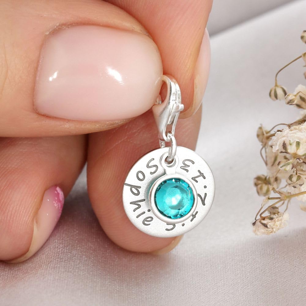 Charms Anhänger 925 Silber Gravur Charm personalisiert Geschenk Geburt Zusatzanhänger Name Namensgravur Bettelarmband Geburtsstein | HANDMADE IN GERMANY