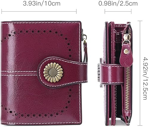 Miniatura 3 de SENDEFN - Billetera pequeña de piel auténtica para mujer, diseño plegable con ventana para tarjeta de identificación