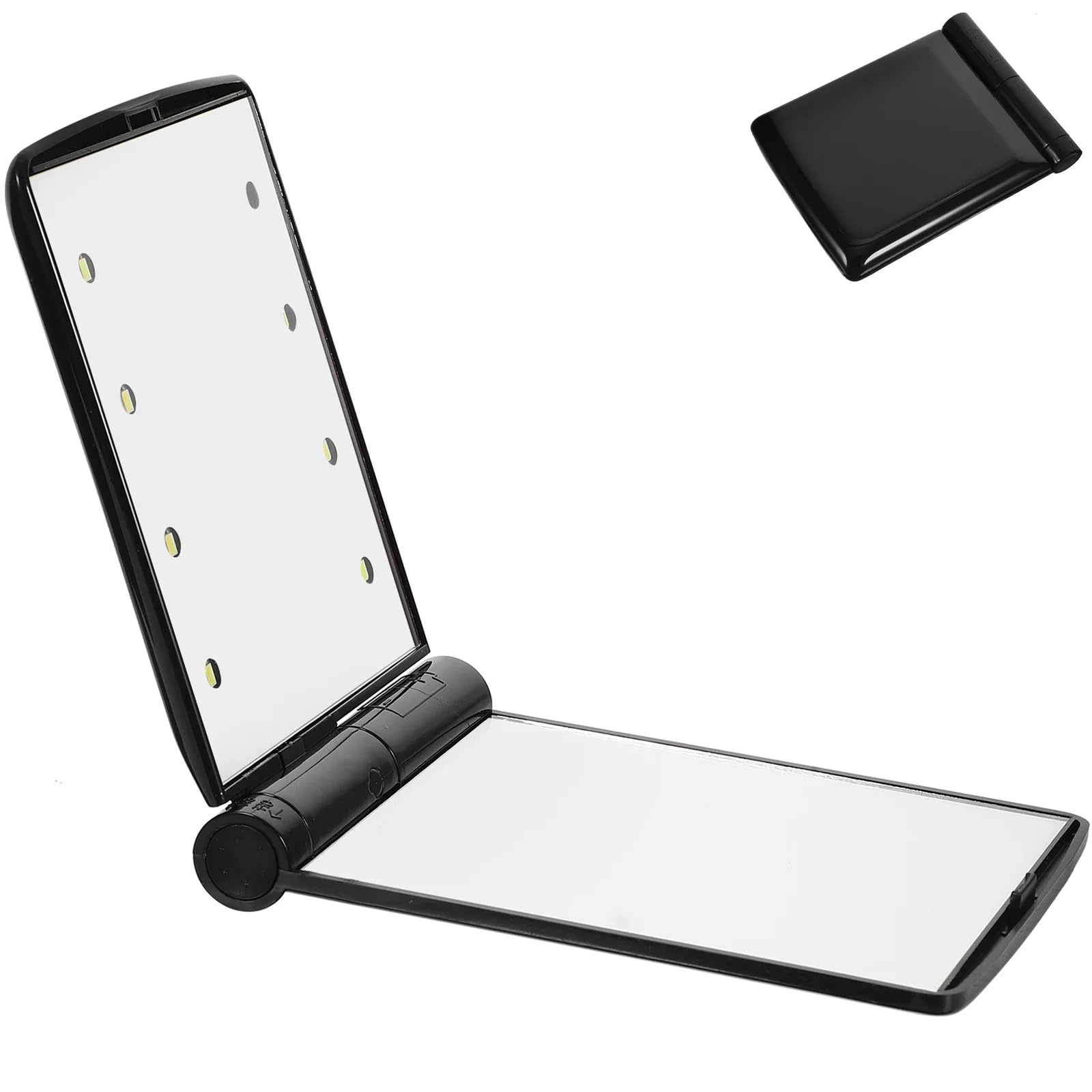 TechTic Katlanır Mini Işıklı Makyaj Aynası Cep Çanta Aynası 8 LED Pilli(23A 12V Pil Dahildir) (SİYAH)