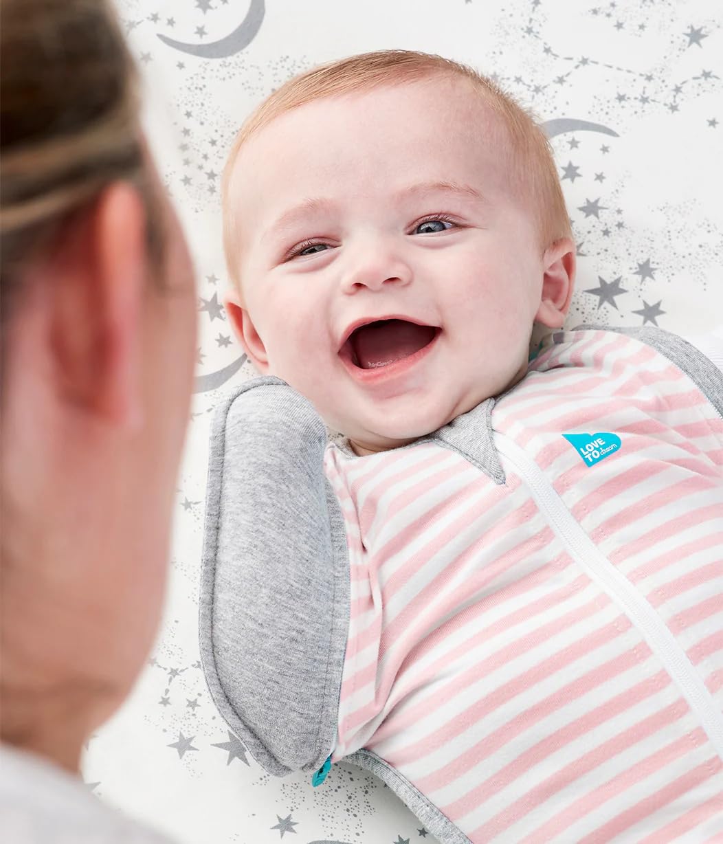 Love to Dream Swaddle Up, Transition Bag, 1.0 TOG, 13-19lbs, Patented Zip-Off Wings, Help Baby Transition from Being Swaddled to Arms-Free When Showing Signs of Rolling, Stripes Pink