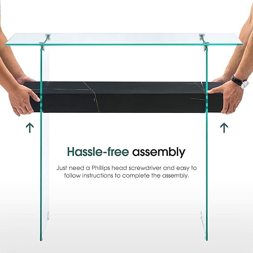 Miniatura 57 de ivinta Mesa consola de cristal con almacenamiento, mesa de sofá moderna de 39.4 pulgadas para sala de estar, vestíbulo, pasillo, dormitorio 5101
