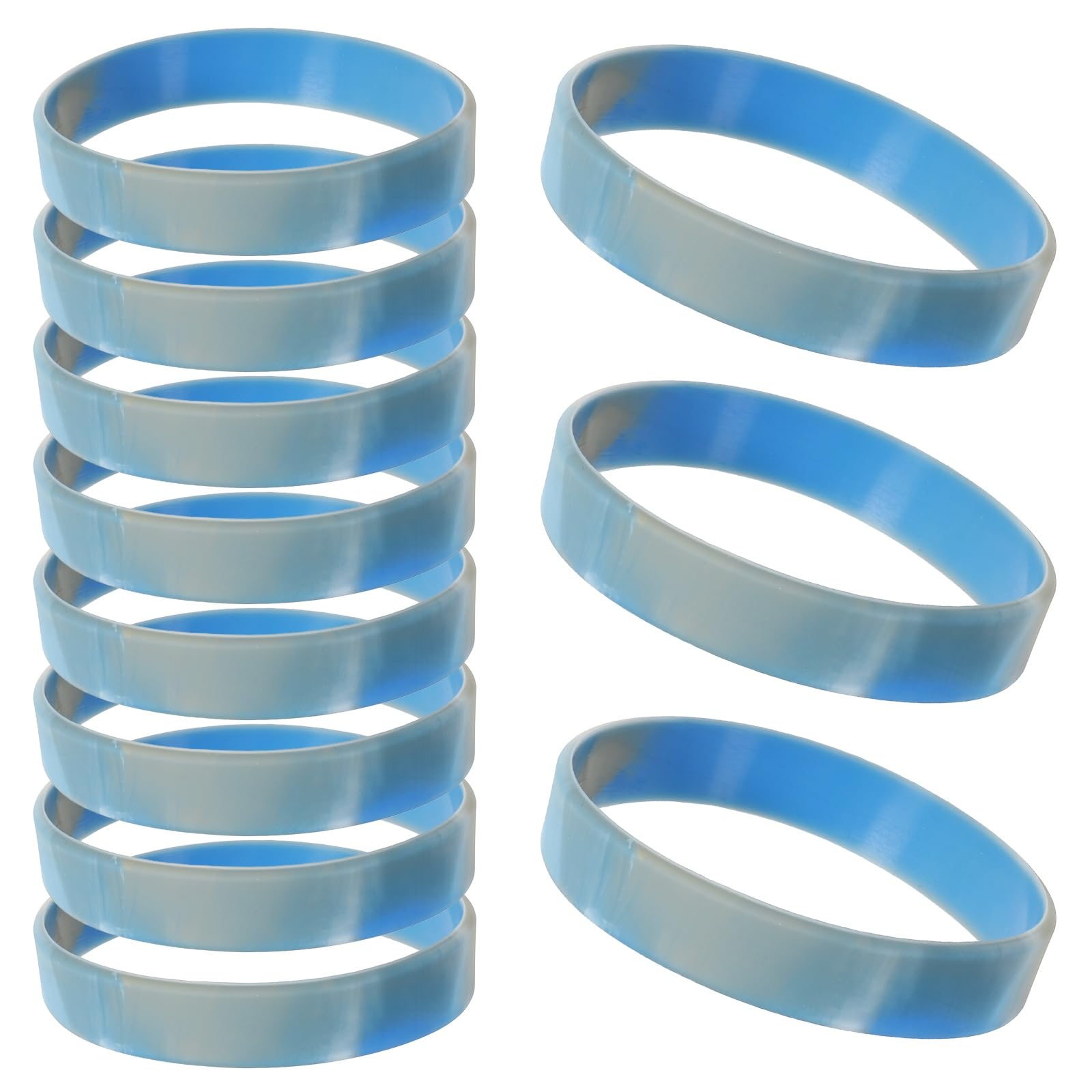 YELARXI Silicone Wrist Bands, Color Pattern Rubber Bracelets Waterproof ID Bracelet Stretch Wristband 6 Pcs &20cm& Blue Camouflage - for (Men/Women/Events/Party/Gifts/Teen Games)