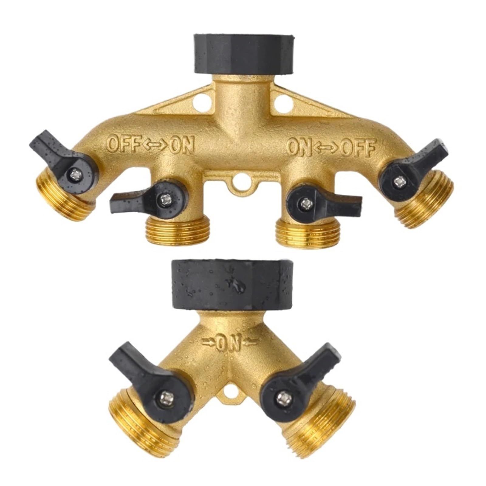 Compatible con conector divisor de manguera jardín latón resistente 3/4 ", adaptador espiga 4 válvulas, grifo for exteriores(Gold)
