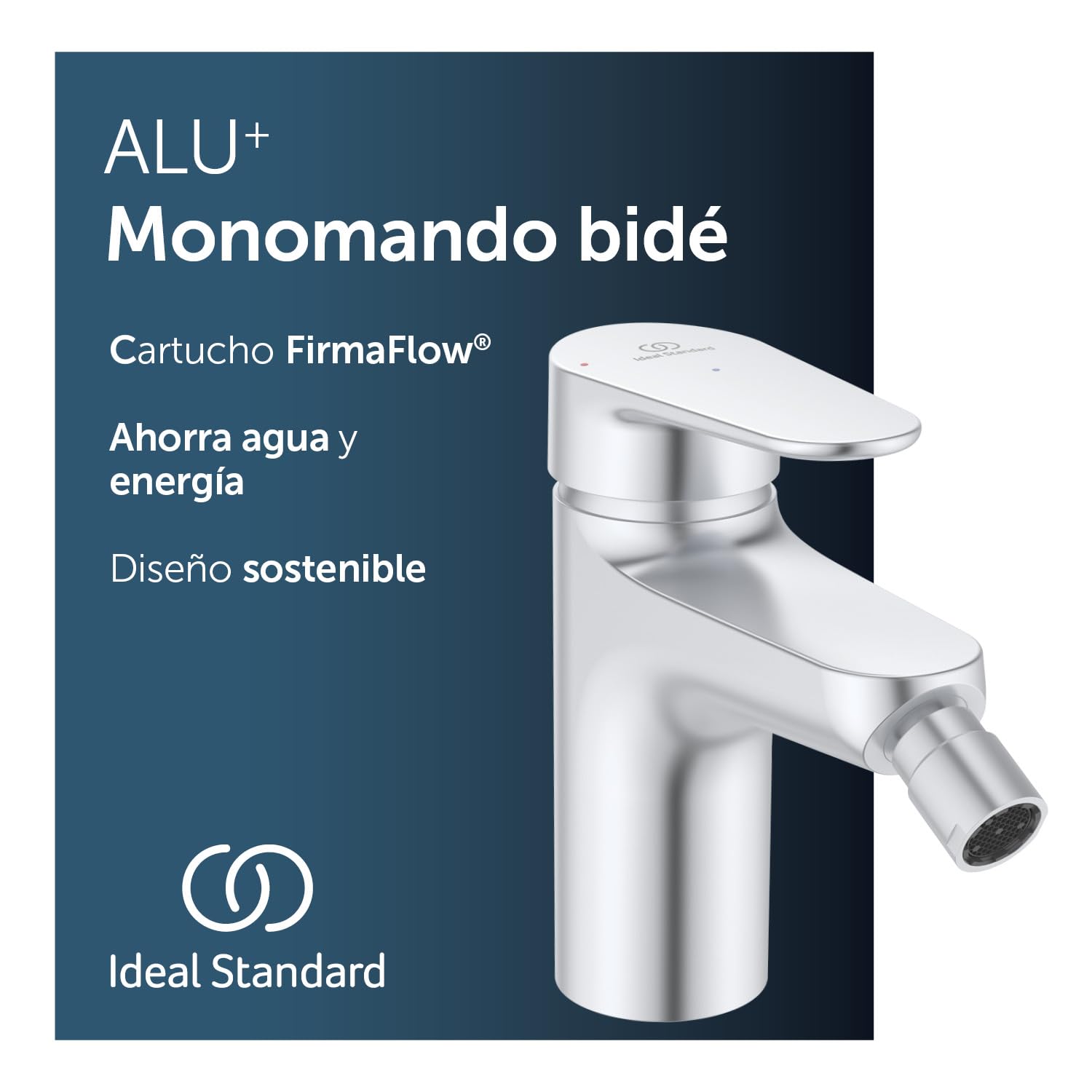 Ideal Standard – Alu+ Mezclador de bidet, 115 mm proyección de chorro, Enderezador de flujo, ahorro de agua, tecnología Blue Start, sistema de arranque sin llave, elementos básicos de aluminio, Silver