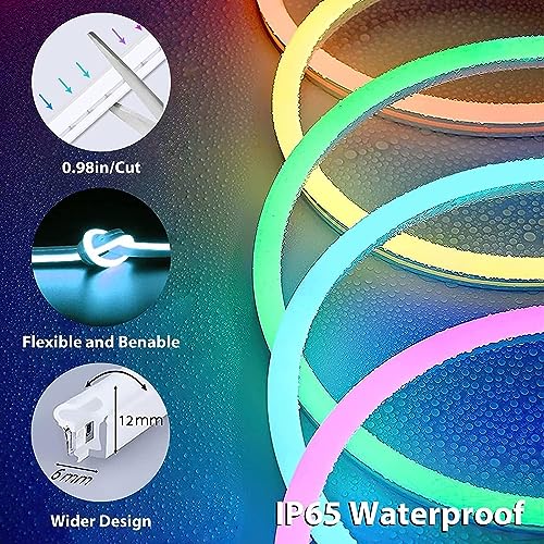 Image of Lamomo Led Strip Lights, 16.4Ft RGB Neon Led Lights for Bedroom, 12v App Control Music Sync Color Changing Rope Light Work with Alexa, Waterproof Flex Neon Sign for Indoor Decor（Without Power Adapter）