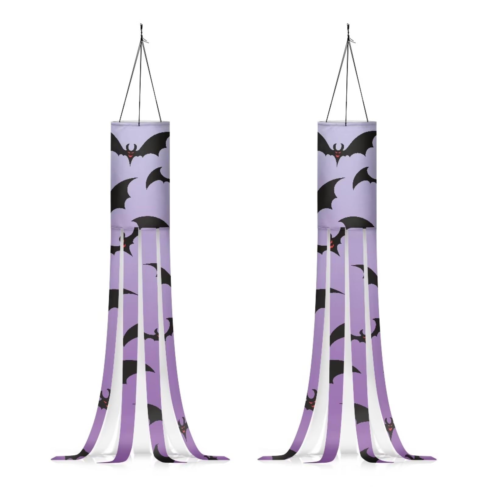 Showudesigns Bat Windsock Outdoor Halloween Decorations Spooky Wind Sock Flag Hanging Decor for Porch,Patio,Garden,Yard,Front Door Accessories Purple Wind Flags