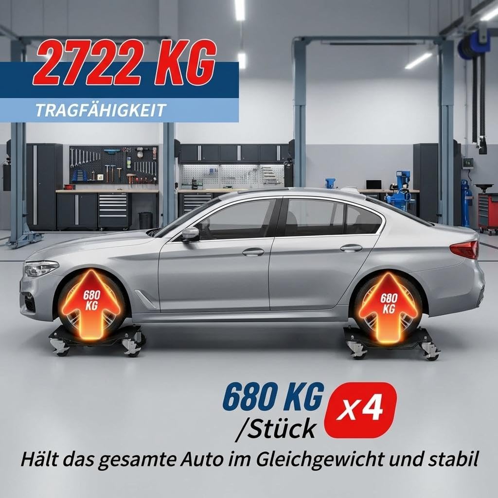 Auto Rangierhilfe Rangierroller 2/4 Stück – Schwerlast Fahrzeugheber 1360 kg Tragfähigkeit Mit Bremsen Für Autos, LKWs, Anhänger & Motorräder – Rot/Schwarz
