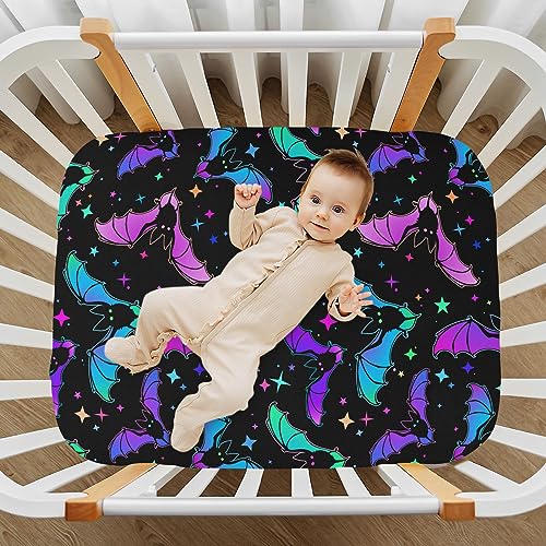 Image of Halloween Bats Stars Crib Sheets Soft Breathable Fitted Baby Playard Sheets Mattress Cover for Girl Boys, 39 inch x 27 inch x 5 inch