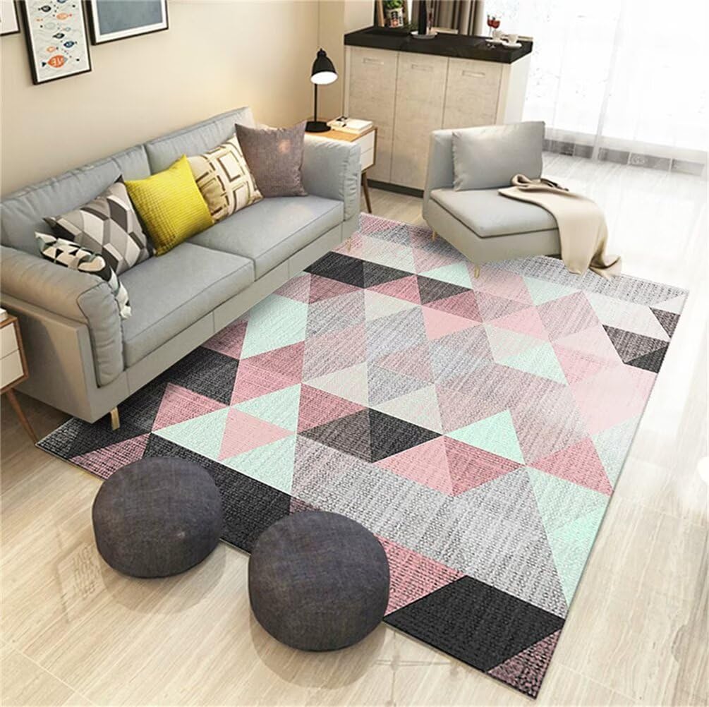 Tapis de chambre fille rose et bleu 300x400cm lavable pour grand salon