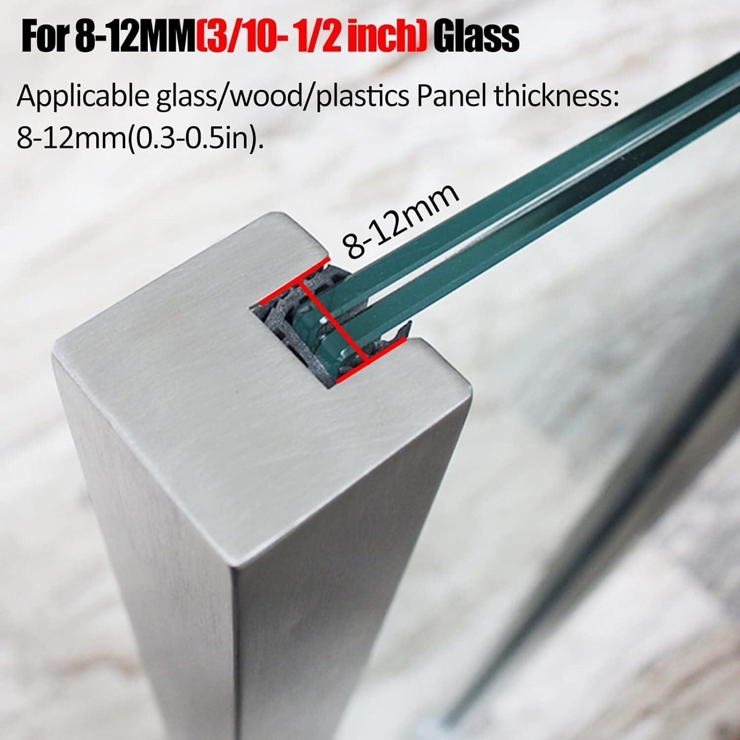 Stainless Steel Glass Railing Post with Square Base for Garage/Parking/Deck/Staircase 105cm/41.3" Height