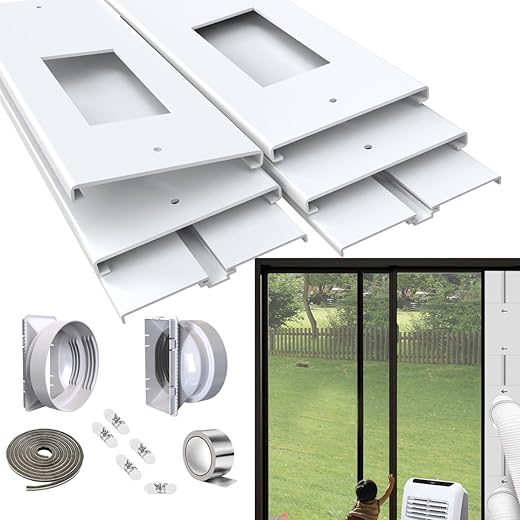gulrear Sliding Door Air Conditioner Kit with Dual Hose Adjustable Length from 25" to 95" Suitable for 5.9" diameter Exhaust and intake Dual Hose Portable AC Sliding Glass Door Vent Kit