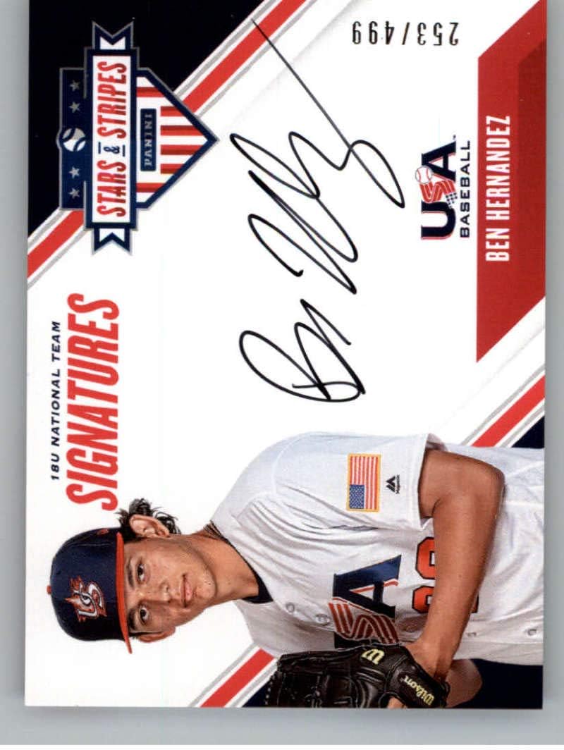 2020 Panini USA Stars and Stripes 18U National Team Signatures Black Ink Baseball #6 Ben Hernandez Auto Autograph SER/499 USA Baseball 18U National Team