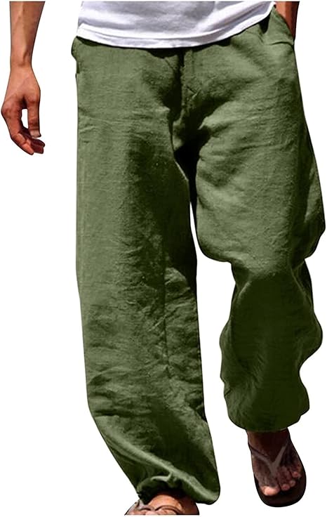 Amazon Co Jp Zfly リネンパンツメンズレジャーパンツロングドローストリングサイドポケットビーチパンツ夏無地サマーパンツパンツレジャー パンツ男性用軽量 Color Green Size 4xl 服 ファッション小物