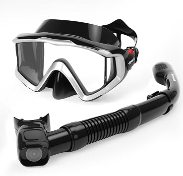 Snorkeling Gear for Adults, Anti-Fog 180Panoramic Snorkel Mask Set with Dry Top Snorkel Tube, Soft Silicone Scuba Gear, Adult Snorkel Set with Mesh Bag for Swimming Diving Travel
