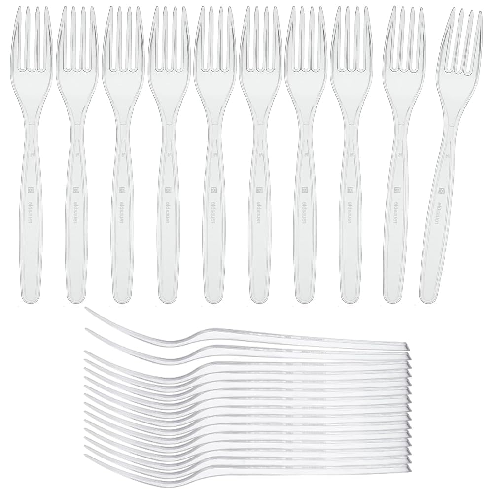 Zopper 100 x Premium Re-usable Plastic Forks Durable Heavy Duty Clear Plastic Cutlery Reusable Ideal for Weddings, Events, Parties, Dinning, Picnics, Office Use