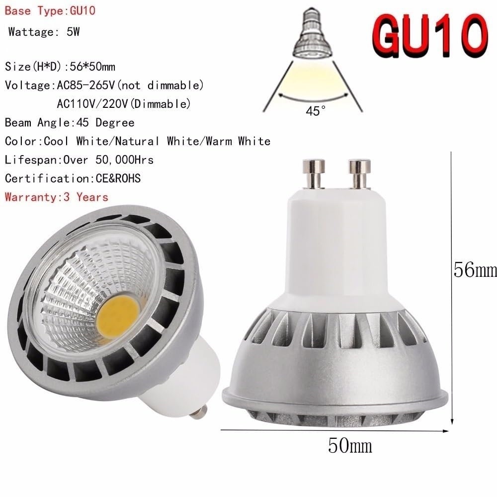 Luci, Confezione da 5, faretti LED COB AC85-265V 5W E27/E26/GU10/MR16, lampadine COB, lampadine per Uso Domestico