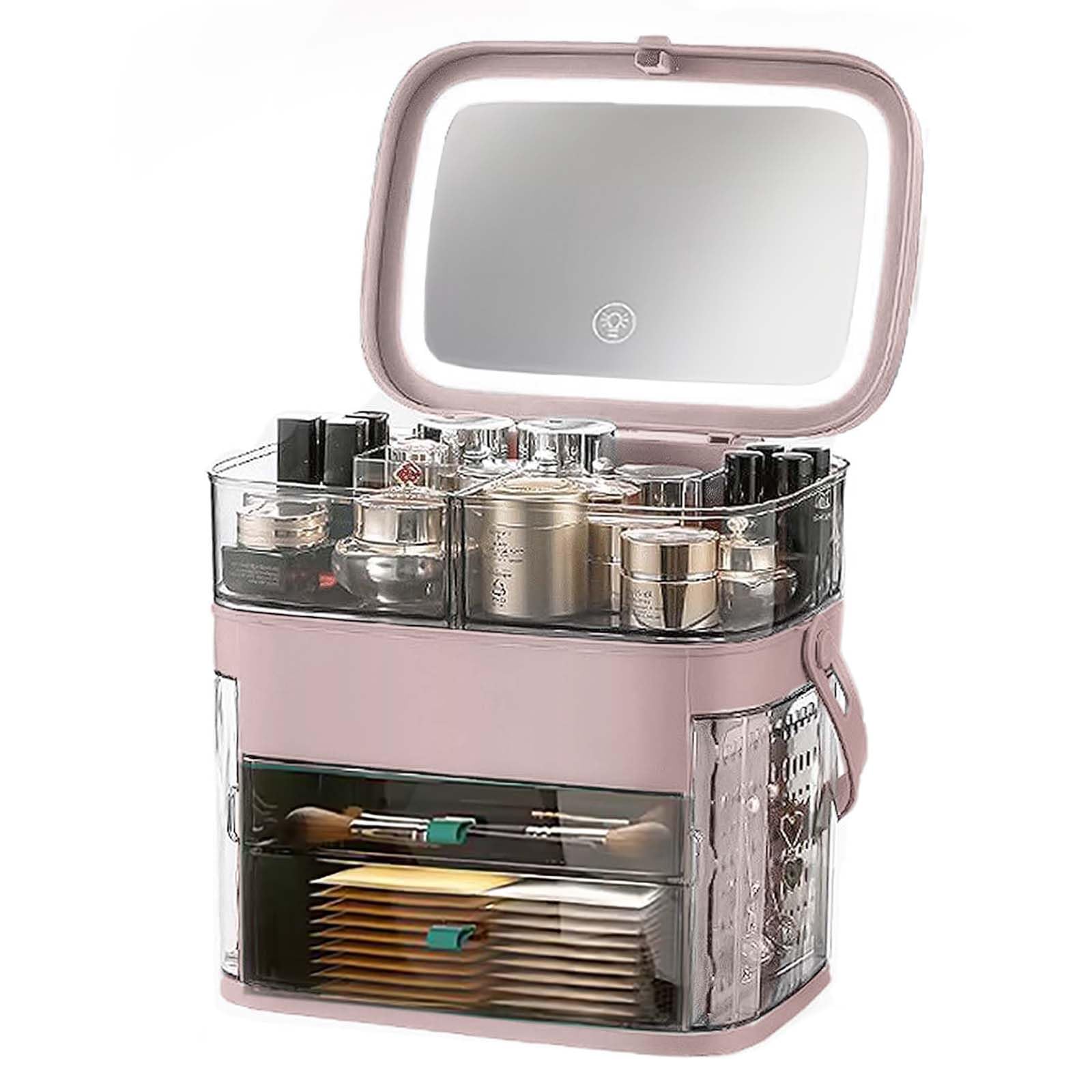 ALOXE Fabulous Cosmetic Makeup Organizer with Led Mirror | Trendy Make Up Organiser for Women | Organisers Storage Box for Jewellery Set | Must Have Choice for Cute Ladies (Rose Pink)
