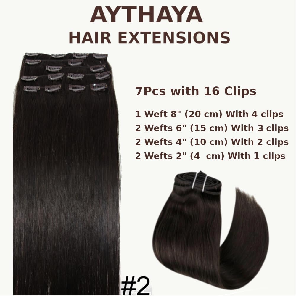 Clip In Hair Extensions 100% Human Hair #2 Dark Brown, 22 inch 120g