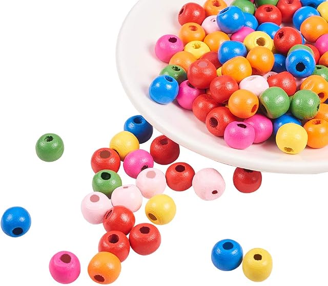 PandaHall 100 Pcs Natural Wooden Beads, 10mm Colorful Wooden Beads Round Painted Spacer Beads Wood Loose Beads for DIY Jewellery Making Necklace Bracelet Home Party Christmas Decoration