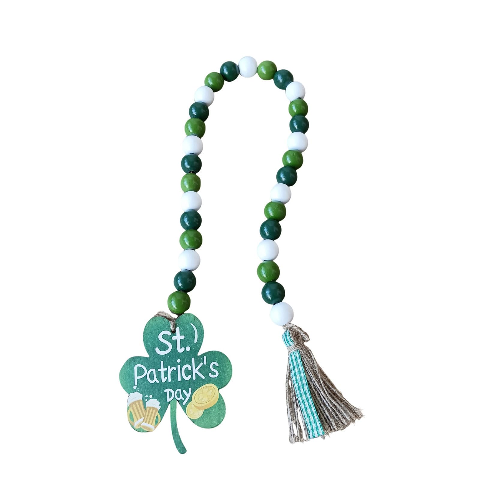 Kalttoy Wooden Beads StPatrick ' s Day Decoration Wood Bead String Hat Wall Hanger Green Decor Irish Bead Garlands Wooden String with Tassels