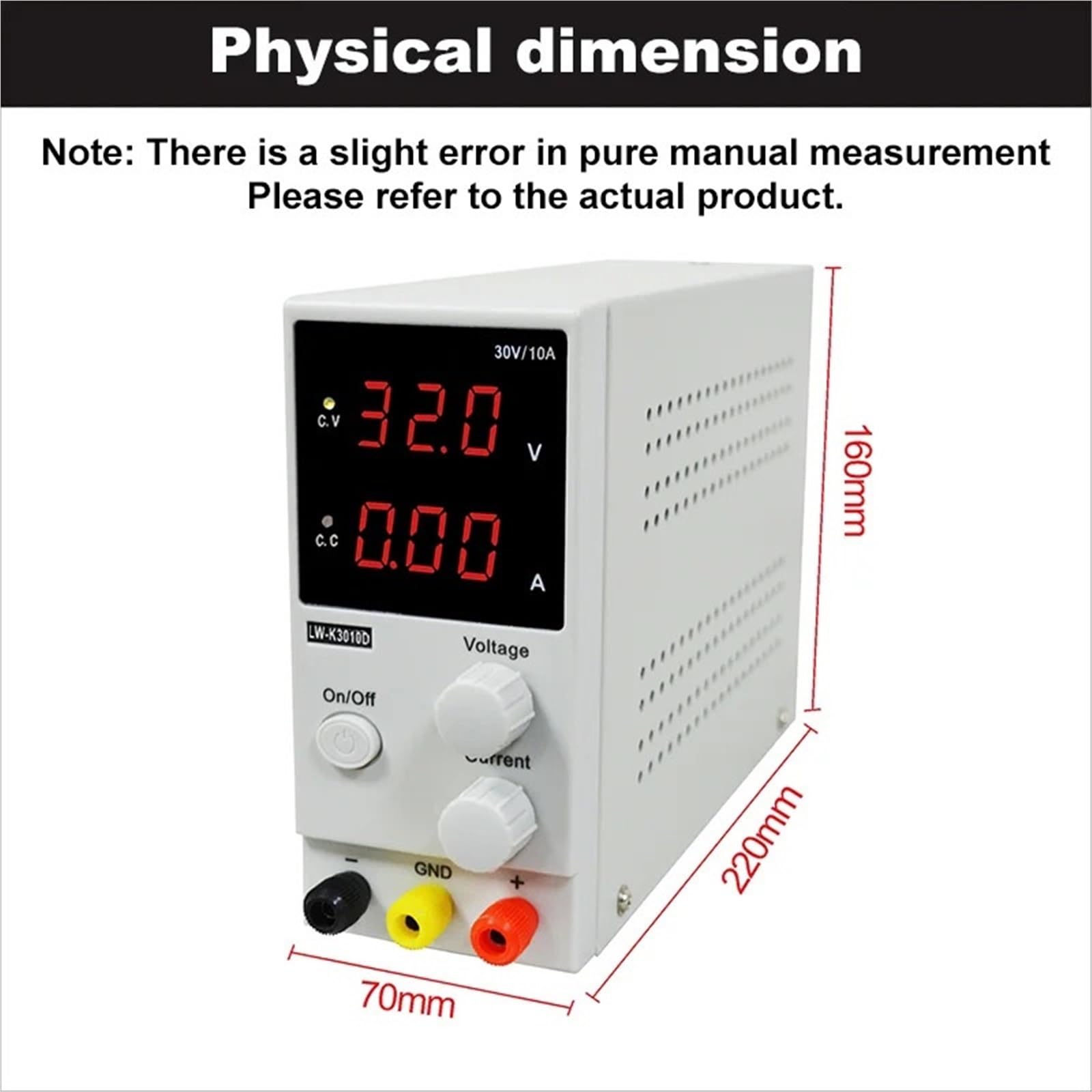 fuente de alimentación CC, Fuente de alimentación CC 3 LED, ajustable for laboratorio, con regulación voltaje
